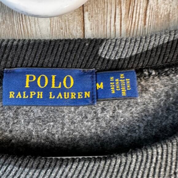 Polo Ralph Lauren Sweatshirt Womens M Black Gray‎ Camo Oversized Fleece Preppy - Picture 5 of 7